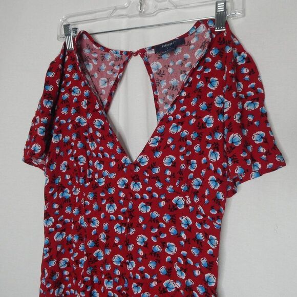 Forever 21 Floral Romper V Neck Keyhole Cap Sleeve - Picture 3 of 12